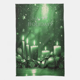 Green Candles Christmas Holiday Kitchen Towel Kökshandduk