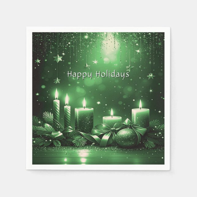 Green Candles Christmas Holiday Napkin Pappersservett (Framsidan)