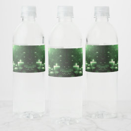 Green Candles Christmas Holiday Water Bottle Label Vattenflaskor Etikett