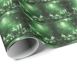 Green Candles Christmas Holiday Wrapping Paper Presentpapper