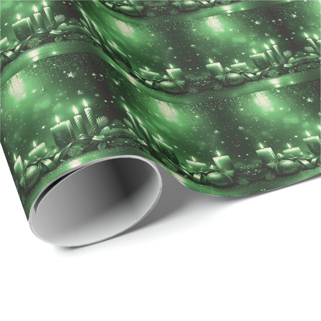 Green Candles Christmas Holiday Wrapping Paper Presentpapper (Rullad Hörn)