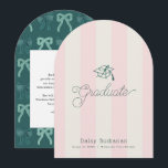 Green Cap Pink Stripes Bow Graduation Announcement Inbjudningar<br><div class="desc">This preppy and coquette graduation announcement features a green graduation cap on a cream background with light pink stripes. Personalize it for your needs. You can find matching products at my store.</div>