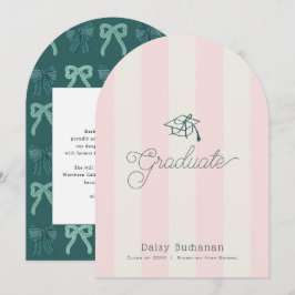Green Cap Pink Stripes Bow Graduation Announcement Inbjudningar