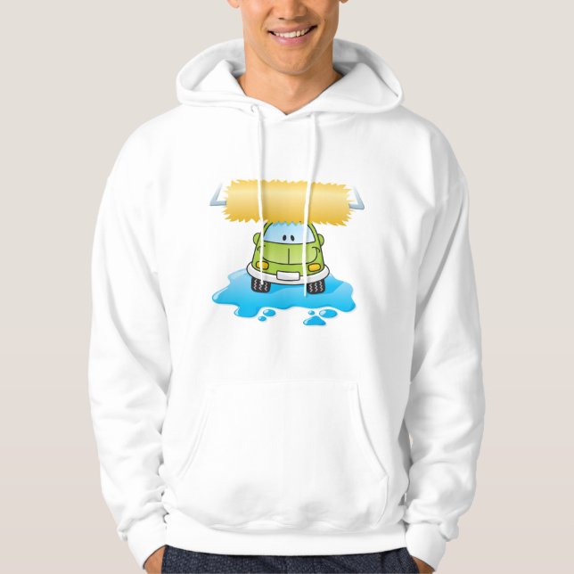 Green Cartoon Car Wash Happy Little Car Hoodie (Framsida)
