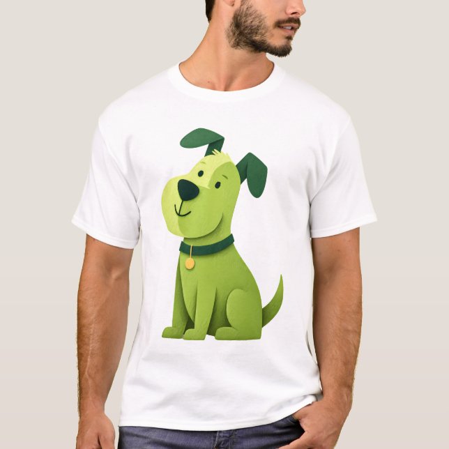 Green Cartoon Dog T Shirt (Framsida)