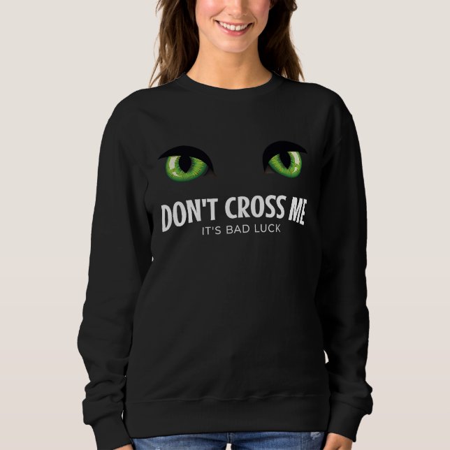 Green Cat Eyes Halloween Black Cat Face Scary T Shirt (Framsida)