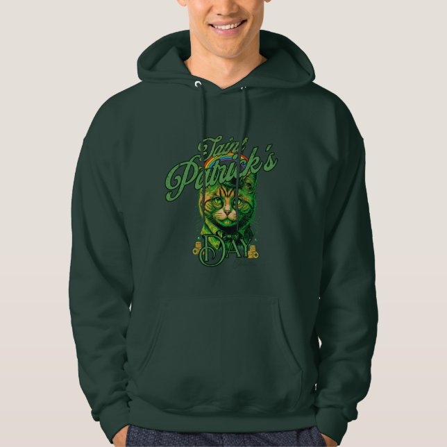 Green cat saint patrick's day hoodie (Framsida)