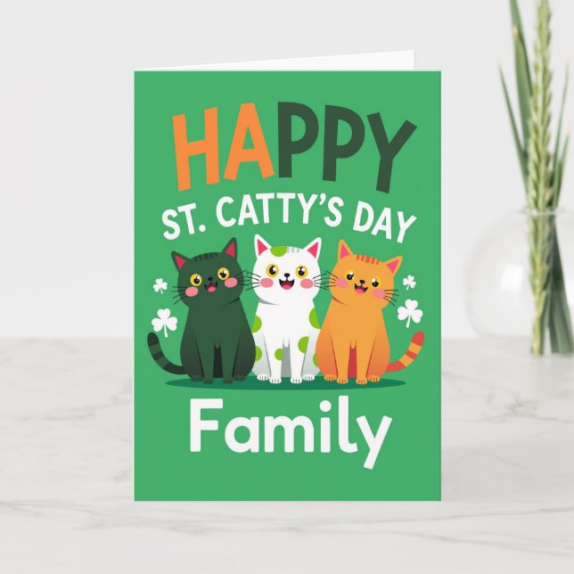 Green Cats Family Happy Card Kort (Framsida)