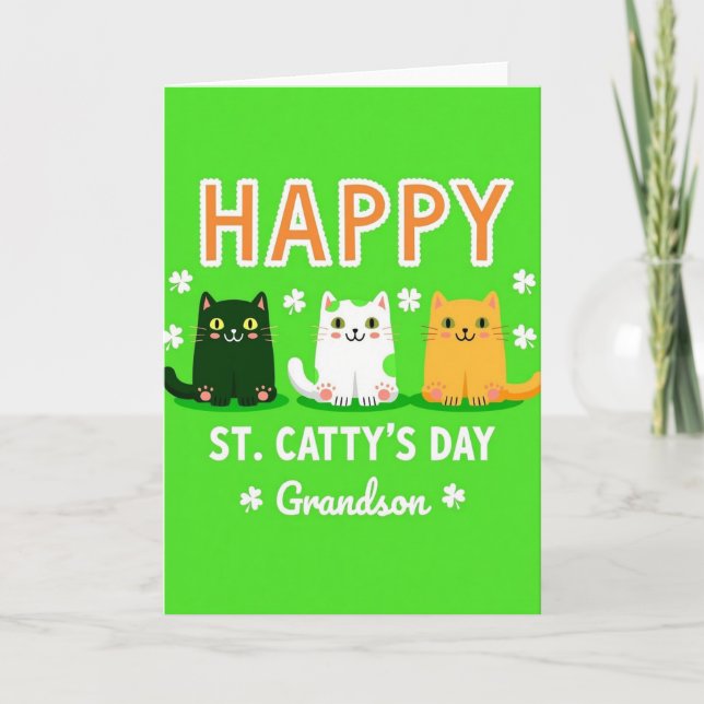 Green Cats Grandson Card Kort (Framsida)