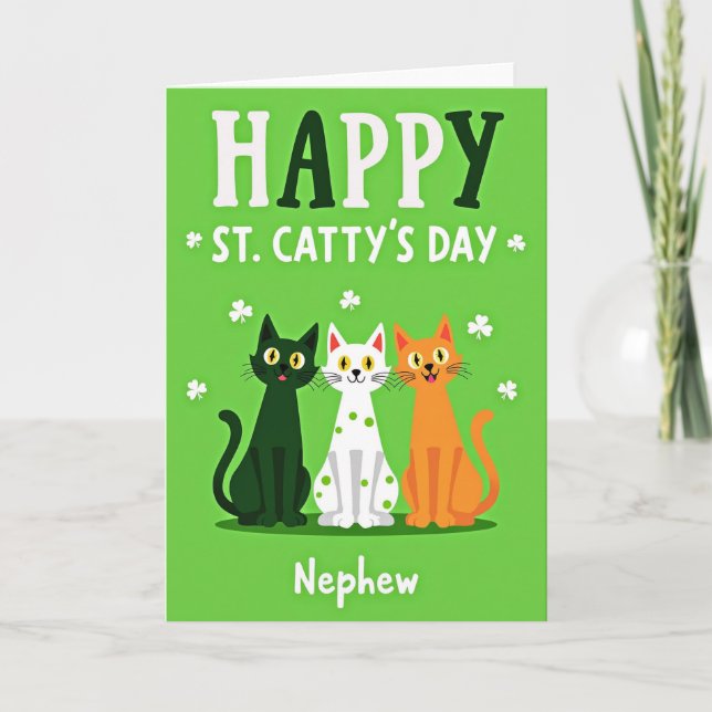 Green Cats Shamrocks Happy Card Kort (Framsida)