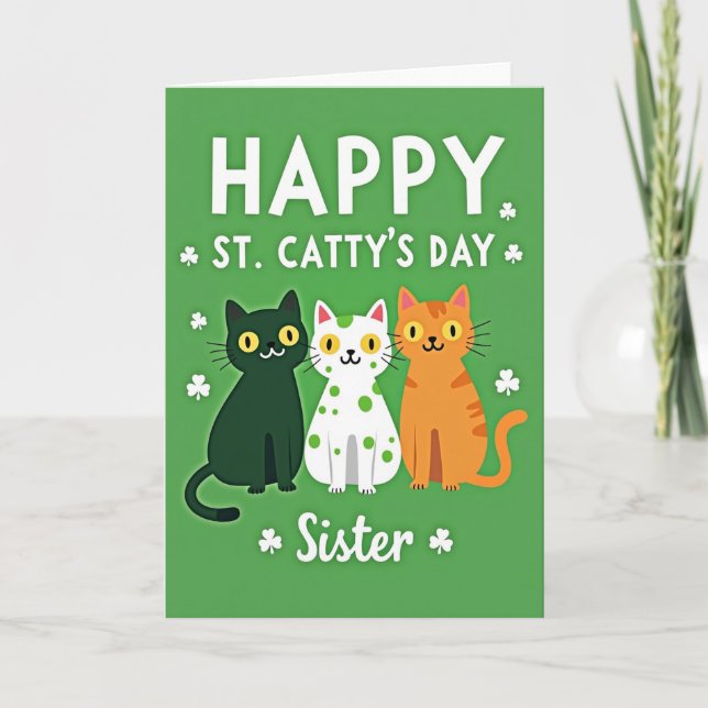 Green Cats Shamrocks Sister Card Kort (Framsida)