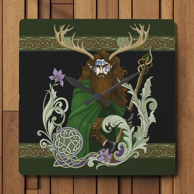 Green Celtic Antlers Man  Fyrkantig Klocka (Skapare uppladdad)