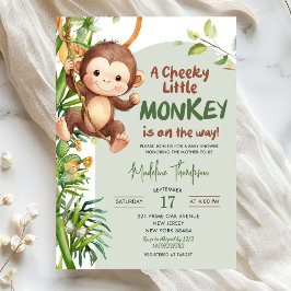 Green Cheeky Little Monkey on the way Baby Shower Inbjudningar