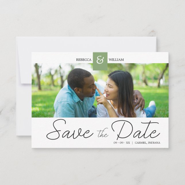 Green Chic Custom Photo Instant Engaged Couple Spara Datumet (Framsida)