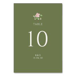 Green | Chic Floral Rose Wedding Table Number Card Bordsnummer
