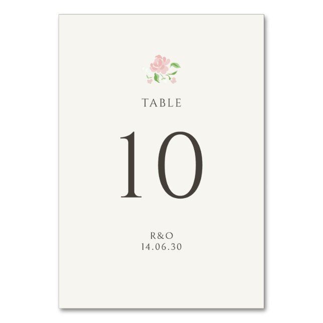 Green | Chic Floral Rose Wedding Table Number Card Bordsnummer (Framsidan)