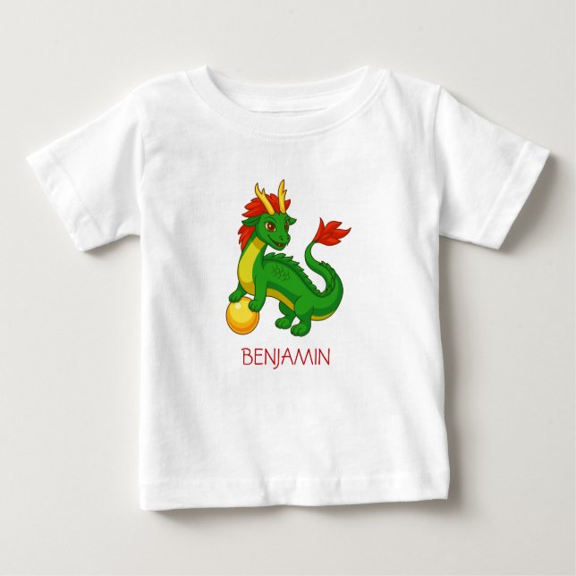 Green Chinese Dragon Custom Name T Shirt (Framsida)