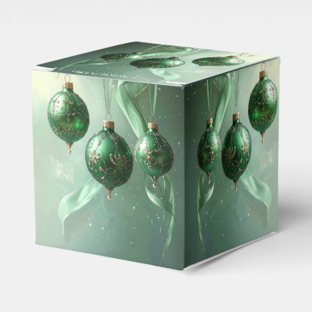 Green Christmas Ball Holiday Favor Box Presentaskar (Framsidan Sidan)