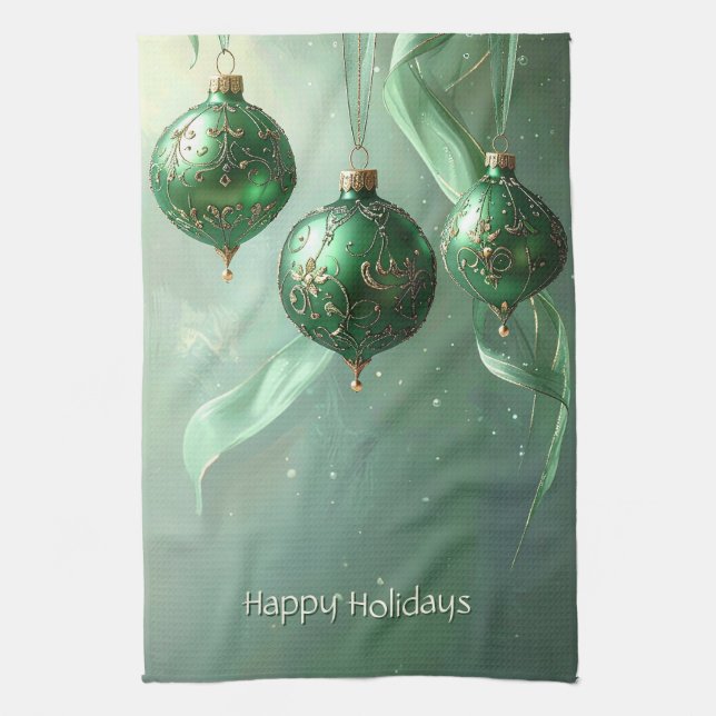 Green Christmas Ball Holiday Kökshandduk (Vertikal)