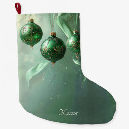 Green Christmas Ball Holiday Stocking Stor Julstrumpa