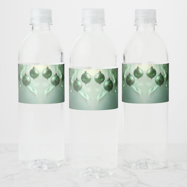 Green Christmas Ball Water Bottle Label Vattenflaskor Etikett (Flaskor)