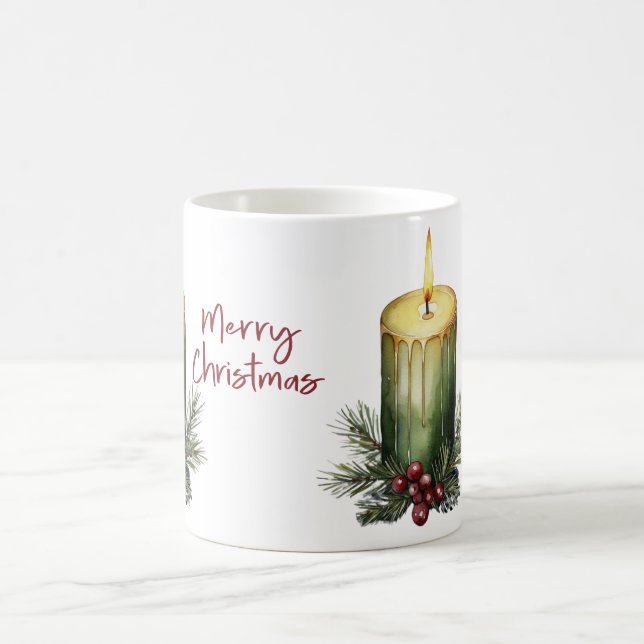 Green Christmas Candle Pine Berry Coffee Mug  Kaffemugg (Center)
