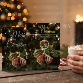 Green Christmas Card with Family Photo Inbjudningar