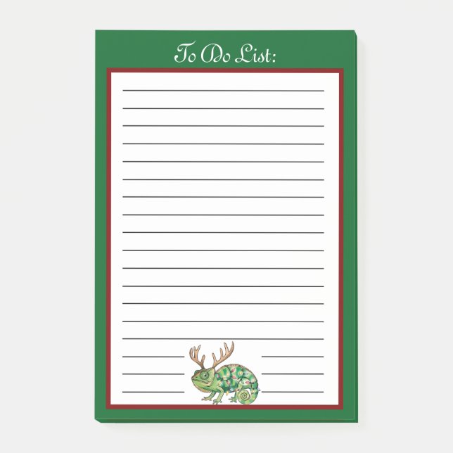 Green Christmas Chameleon Lizard To Do List Post-it Block (Framsida)