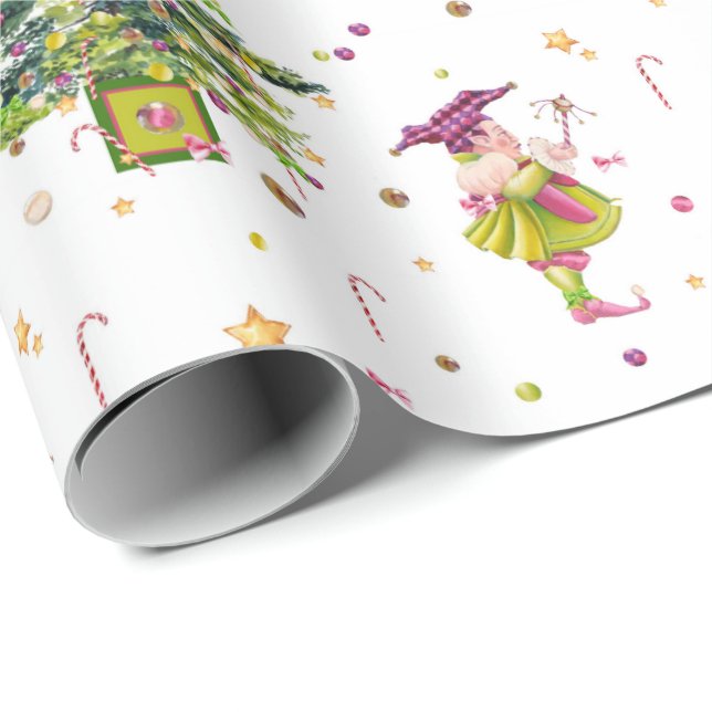 Green Christmas Elf gift wrap by Tonkinson Presentpapper (Rullad Hörn)
