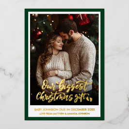 Green Christmas Gift Pregnancy Announcement Photo