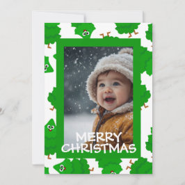 Green Christmas Photo Card with Baby Personalized Julkort