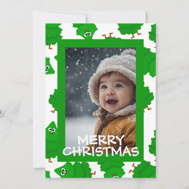 Green Christmas Photo Card with Baby Personalized Julkort (Framsida)