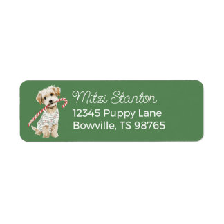 Green Christmas Puppy in a Scarf address label Returadress Etikett