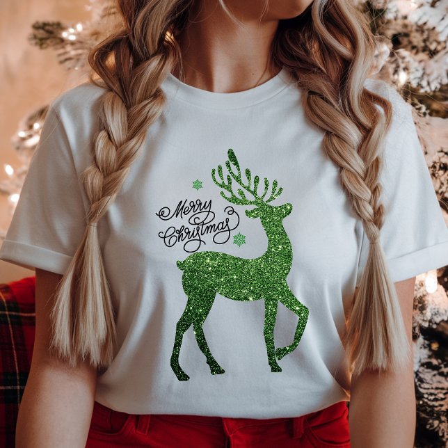 Green Christmas Reindeer with Feliz Navidad Phrase T Shirt (Skapare uppladdad)