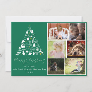 Green Christmas Tree Design Flat Holiday Card Julkort