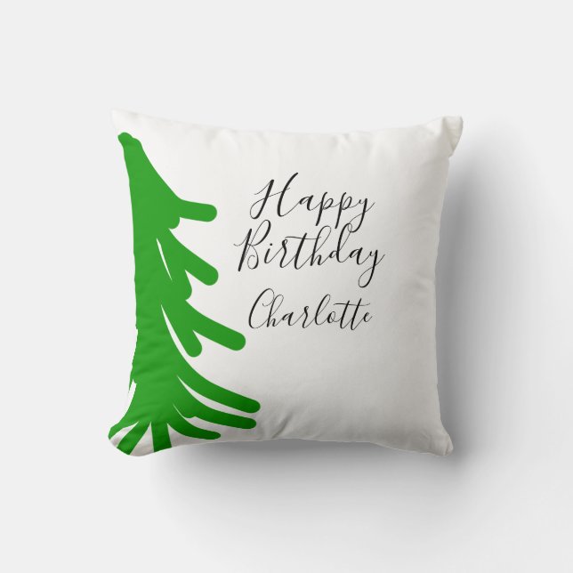 Green Christmas tree happy birthday December winte Kudde (Framsida)
