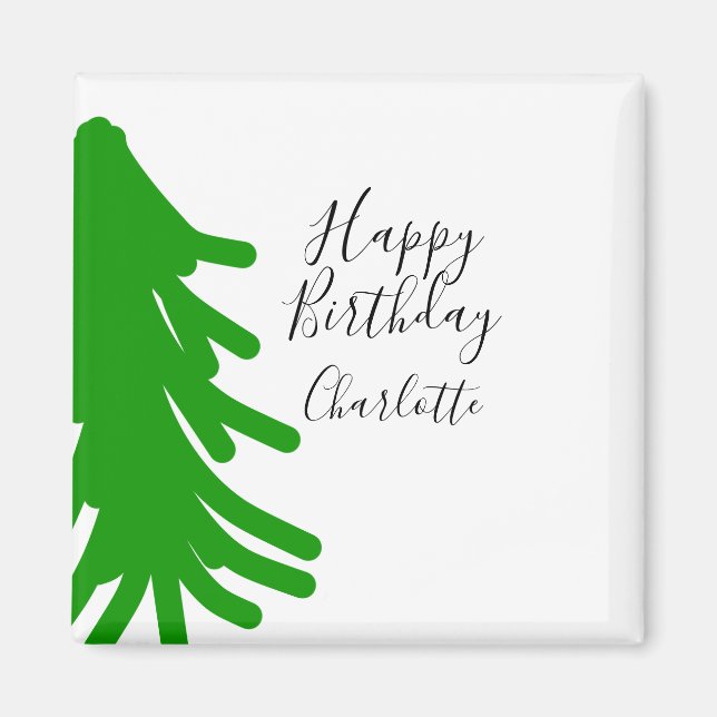 Green Christmas tree happy birthday December winte Magnet (Framsidan)