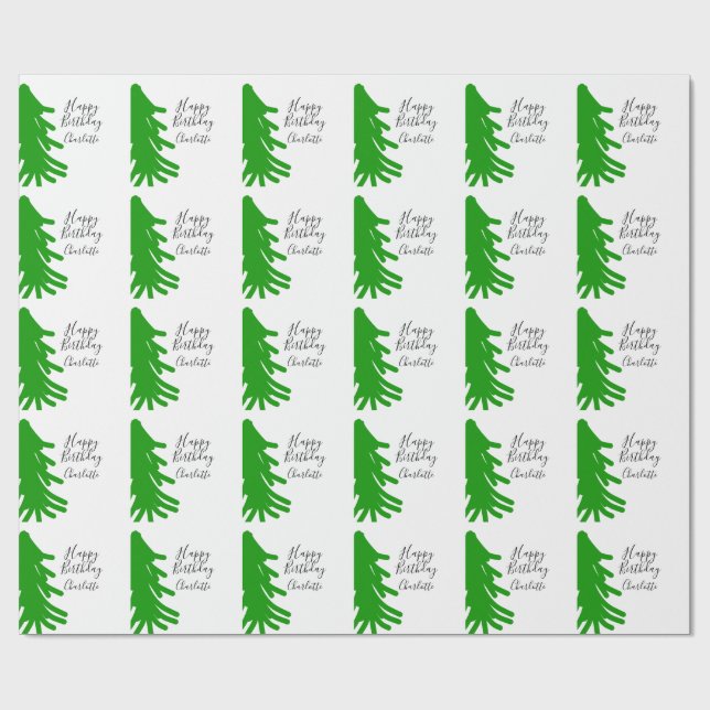 Green Christmas tree happy birthday December winte Presentpapper (Platt)