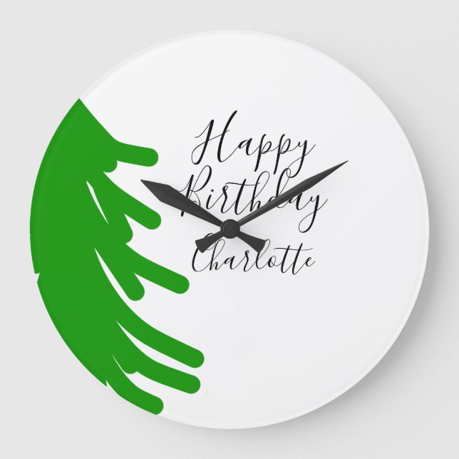 Green Christmas tree happy birthday December winte Stor Klocka (Framsida)