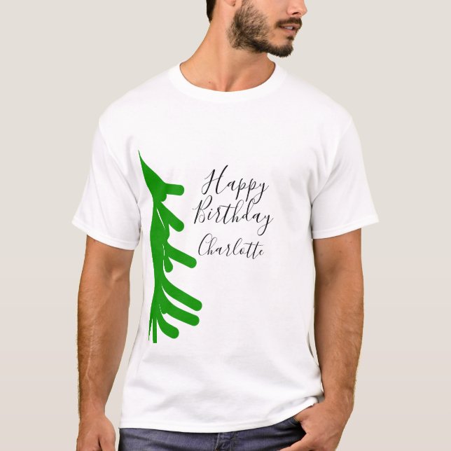 Green Christmas tree happy birthday December winte T Shirt (Framsida)