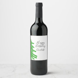 Green Christmas tree happy birthday December winte Vinflaska Etikett