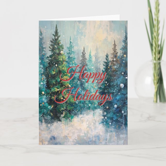 Green Christmas Trees Winter Forest Kort (Framsida)