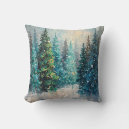 Green Christmas Trees Winter Forest Kudde