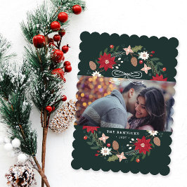 Green Christmas Wreath Floral Holiday Photo Card Inbjudningar