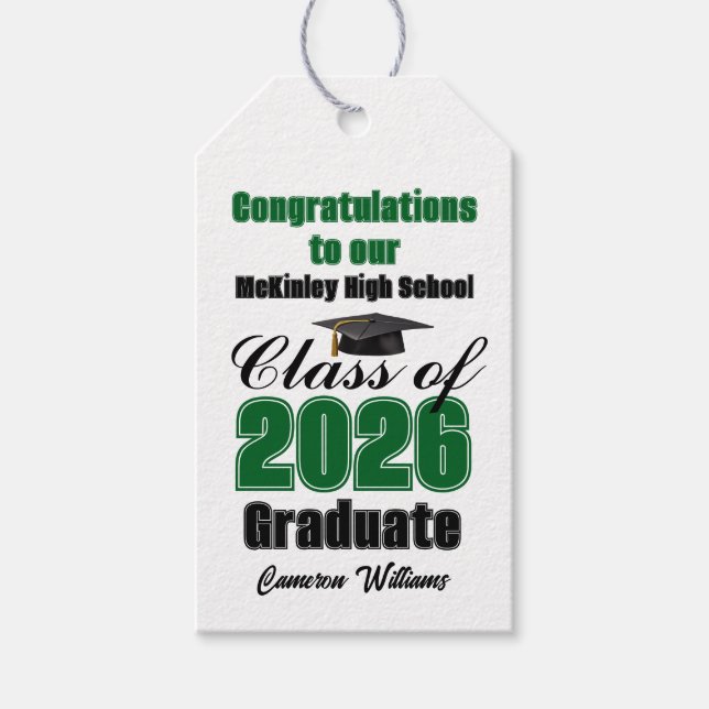 Green Class of 2026 Graduation Party Custom Presentetikett (Framsidan)