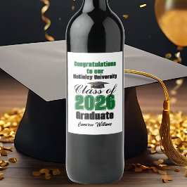 Green Class of 2026 Graduation Party Custom Vinflaska Etikett