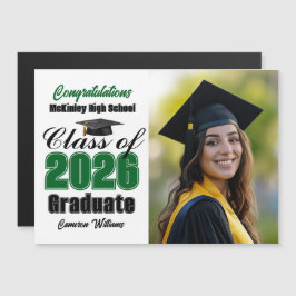 Green Class of 2026 Graduation Photo Magnet Card
