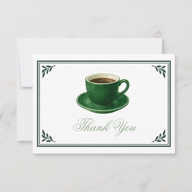 Green Coffee Cup Baby Shower Elegant Thank You Tack Kort (Framsida)