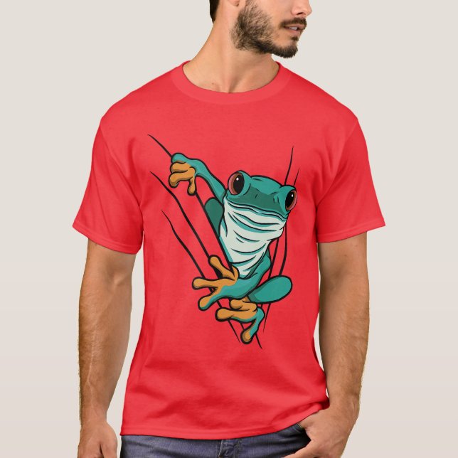 Green comic frog comes through cracks for men wome t shirt (Framsida)