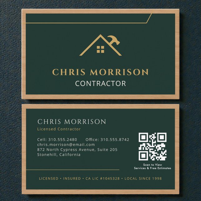 Green Construction Professional Wood QR Code Visitkort (Skapare uppladdad)